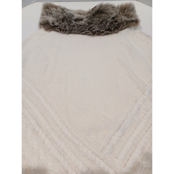 NEW TALBOTS Faux Fur Cable Knit Poncho Sweater Size L - Picture 3 of 8